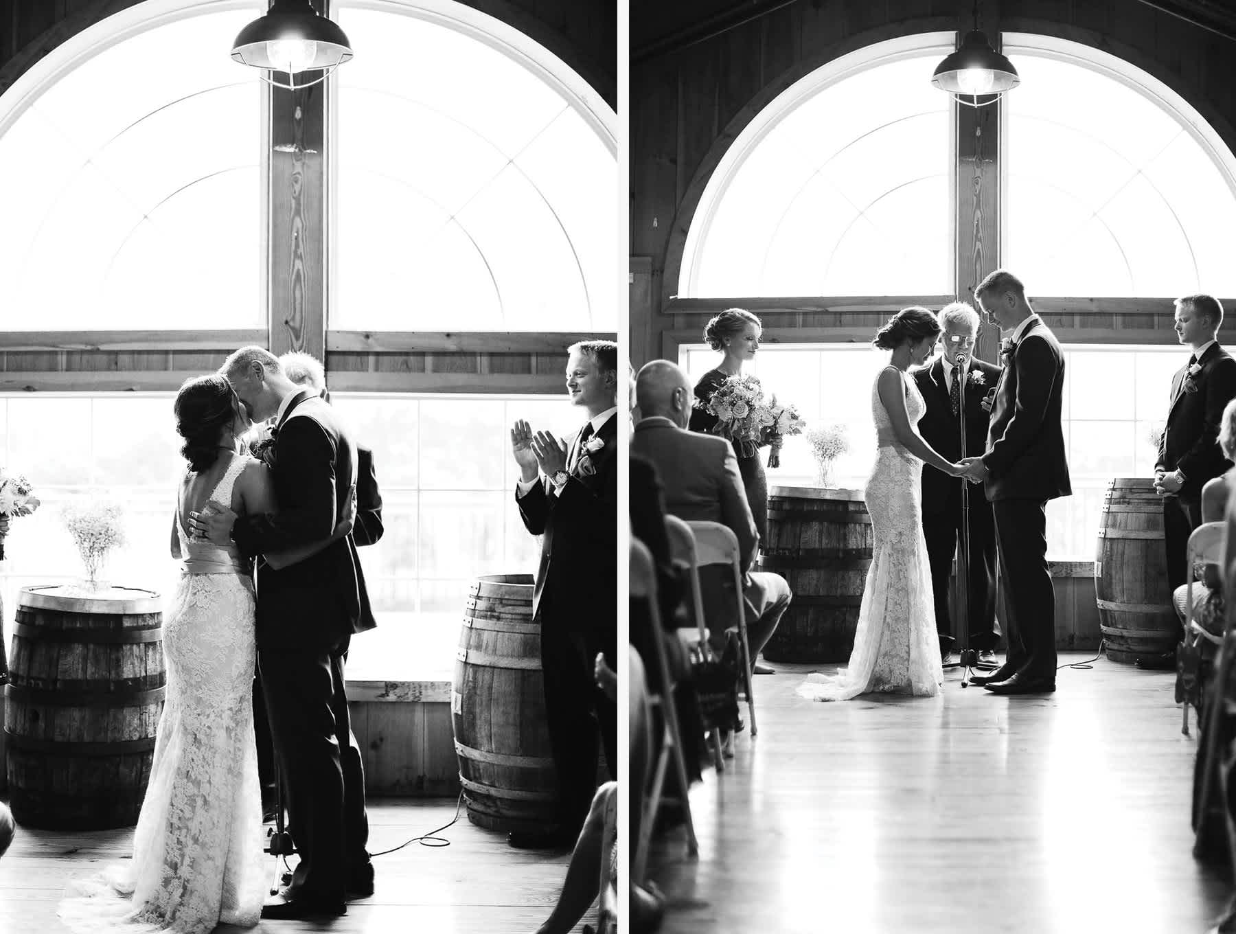 first-kiss-wedding-ceremony-pennsylvania-rosebank-winery