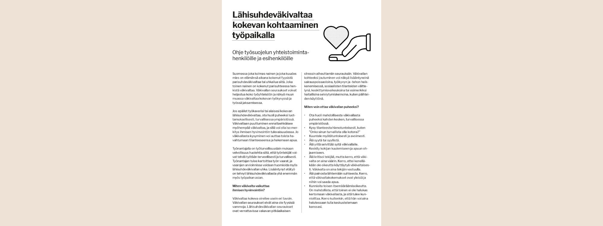Ohje lähisuhdeväkivaltaa kokeneen kohtaamiseen työpaikalla