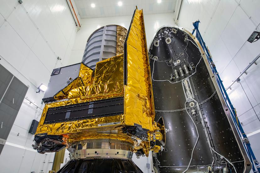 Euclid space telescope right before it was encapsulated by the nose of the rocket