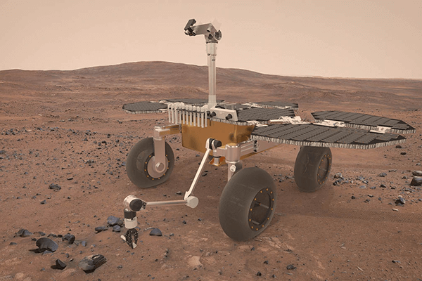 Sample fetch rover on the surface of Mars.