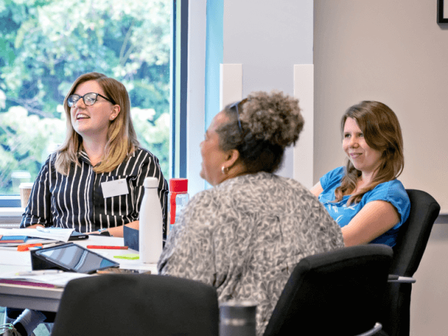 Three teachers attending a science teaching course at the National STEM Learning Centre in York