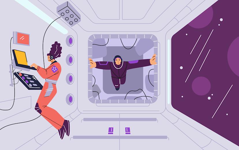 Cartoon astronauts in a rocket