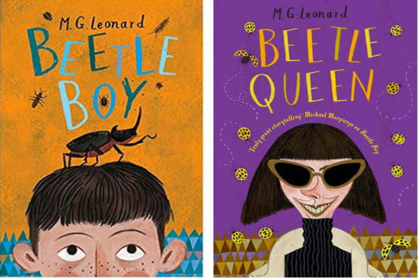 MG Leonard book covers: Beetle Boy and Bettle Queen