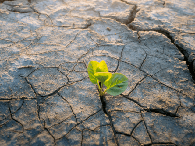 dry soil and a plant growing out of it