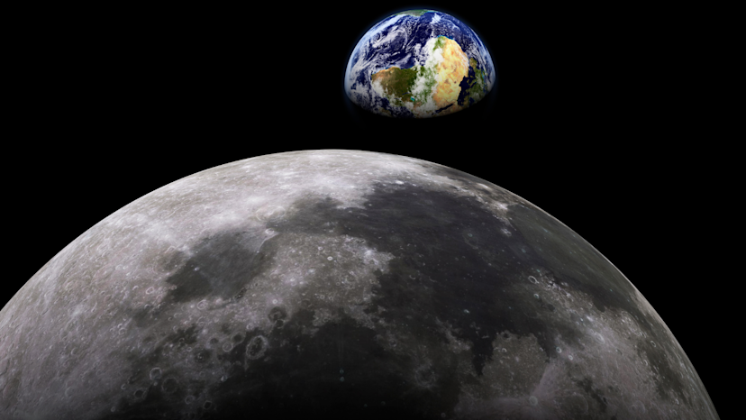 Image of the moon with the earth in the background