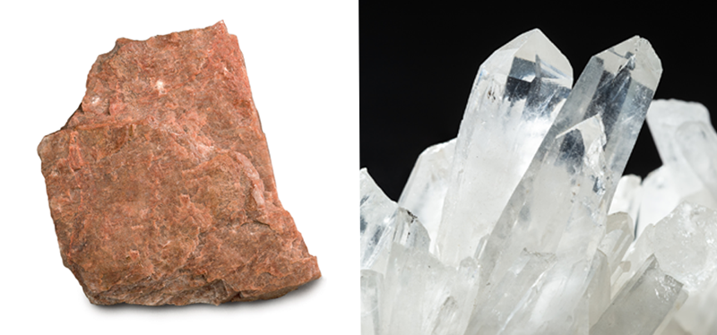 Examples of pure feldspar (left) and pure quartz (right).