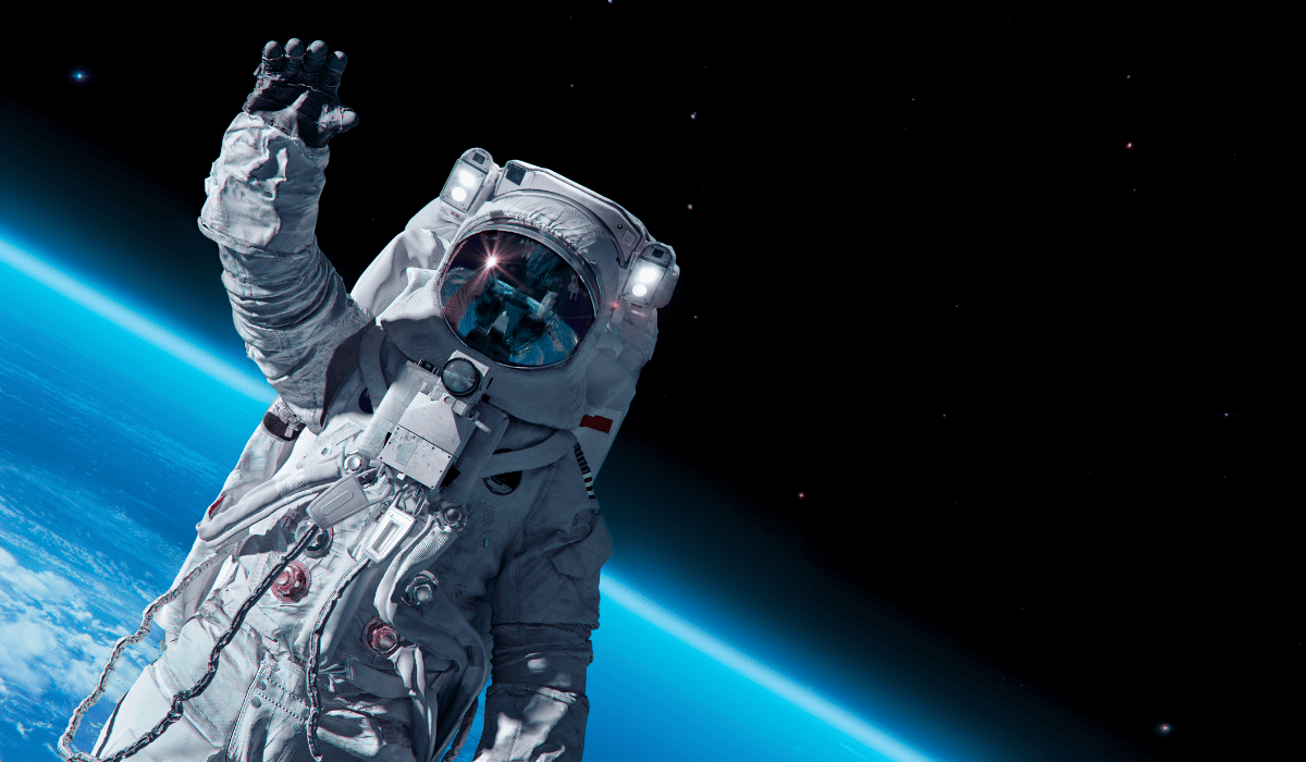 Astronaut from International Space Station in space with Earth in background