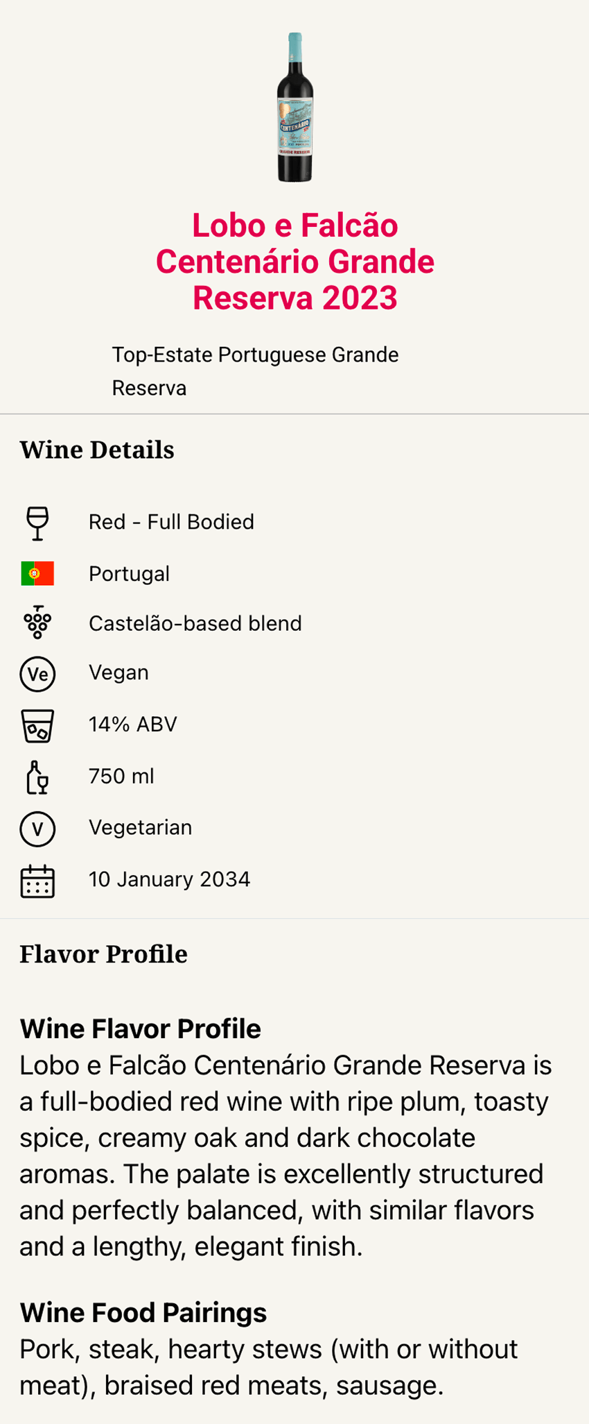 VP Centenario Wine Image