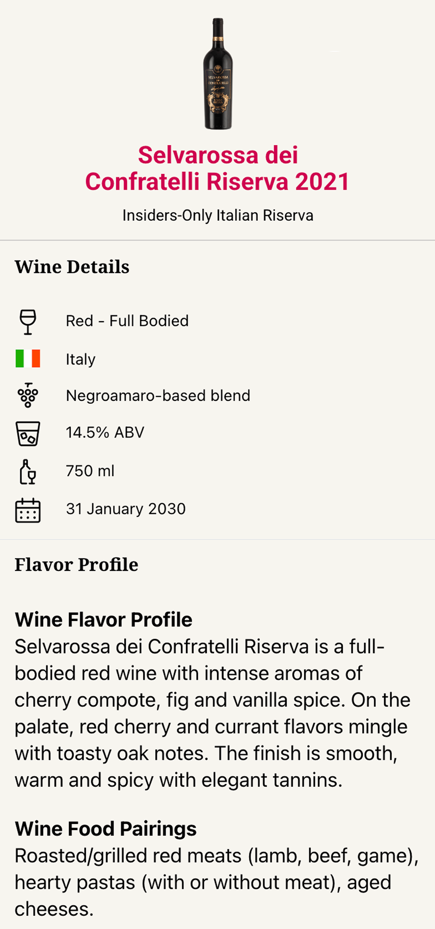 VP Selvarossa Wine Image