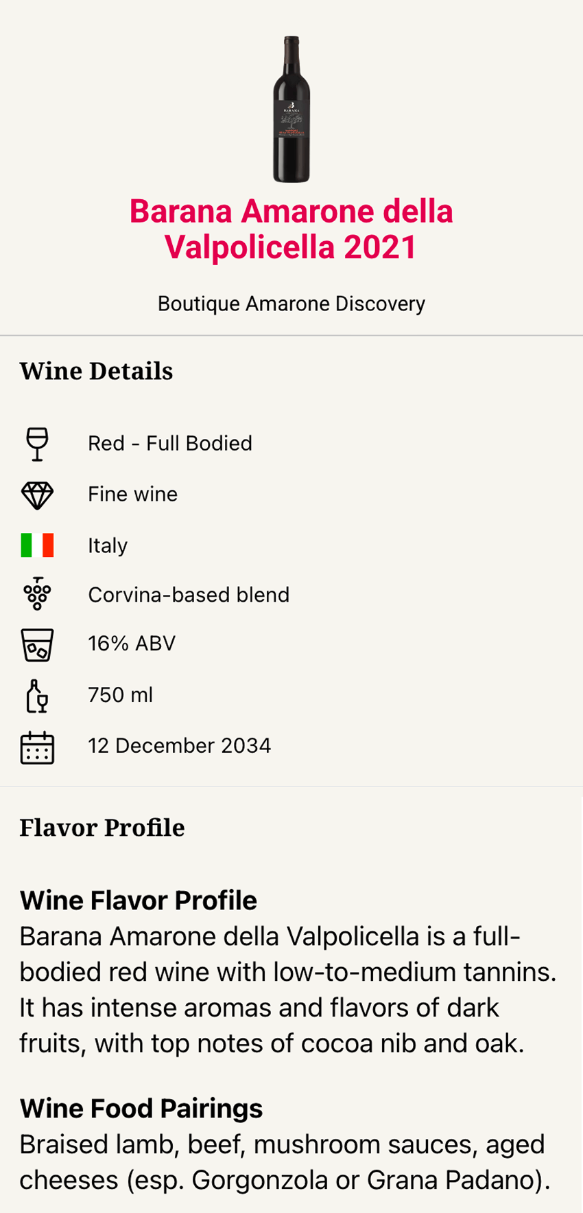 Barana Amarone Della Valpolicella 2021