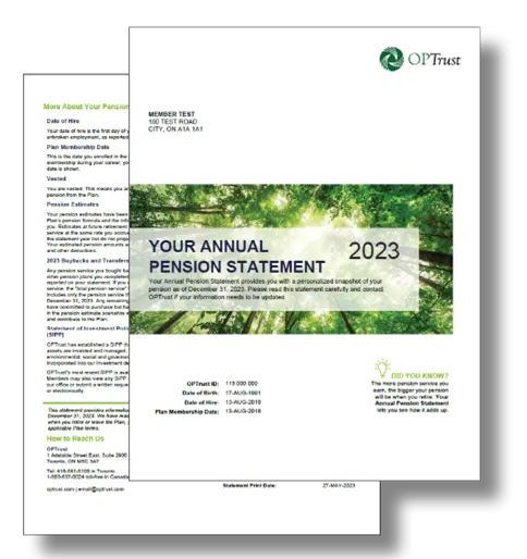 Preview of the first and second pages of your Annual Pensions Statement