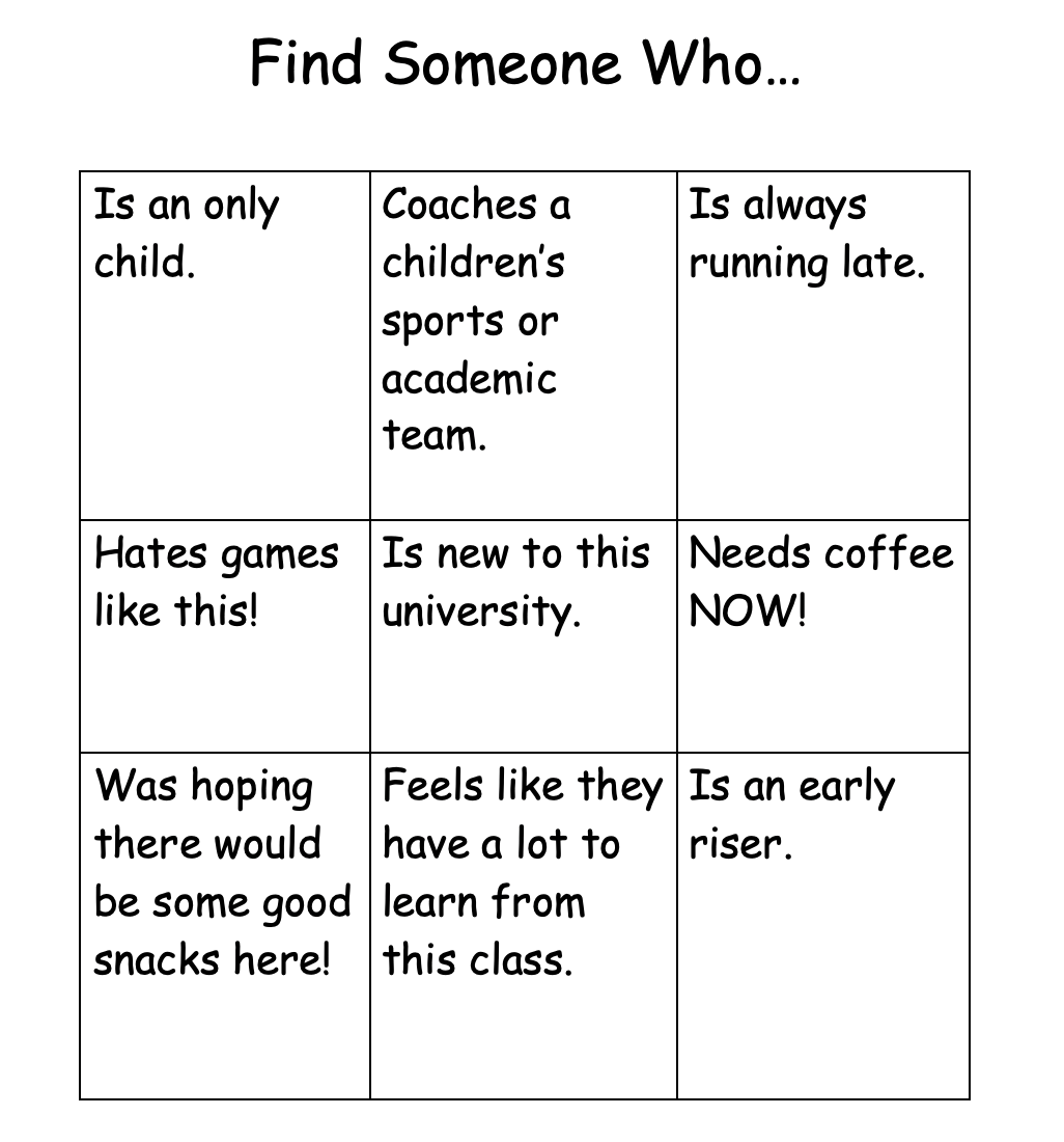 Find Someone Who.. grid