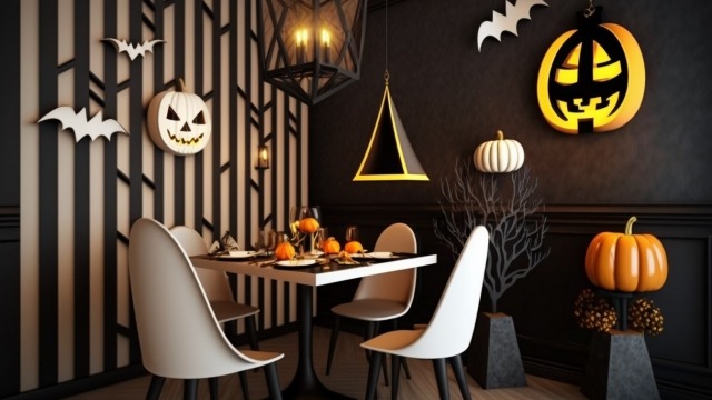 ハロウィンの装飾が施されたカフェの画像