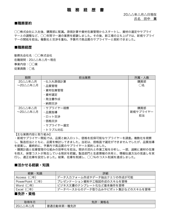 購買／調達の職務経歴書の書き方（テンプレート・フォーマット付き）【ダウンロード無料】 | Indeed (インディード)