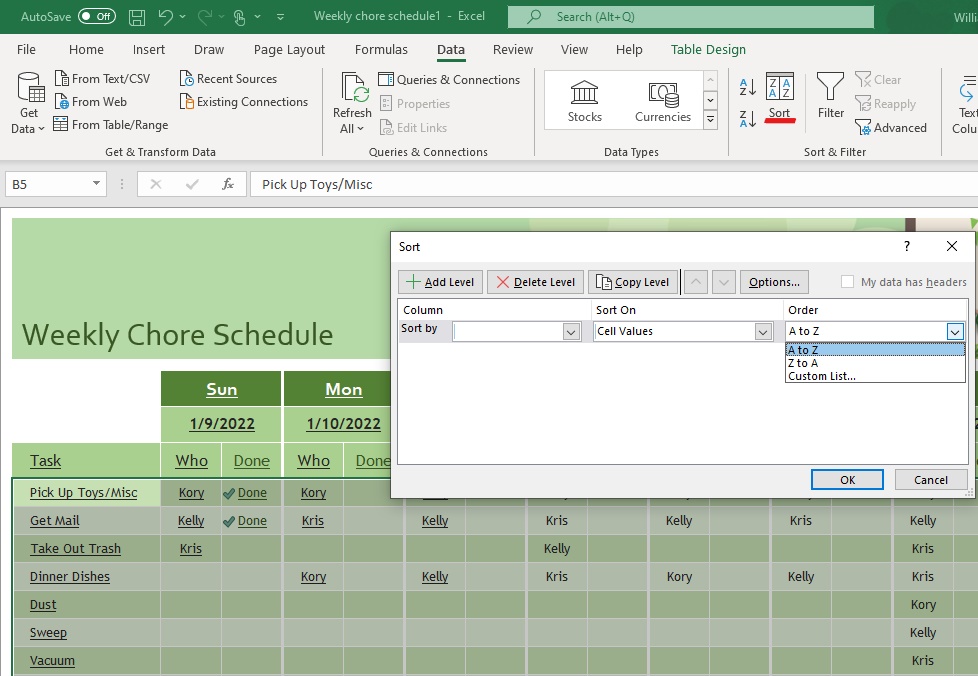 Sorting Data