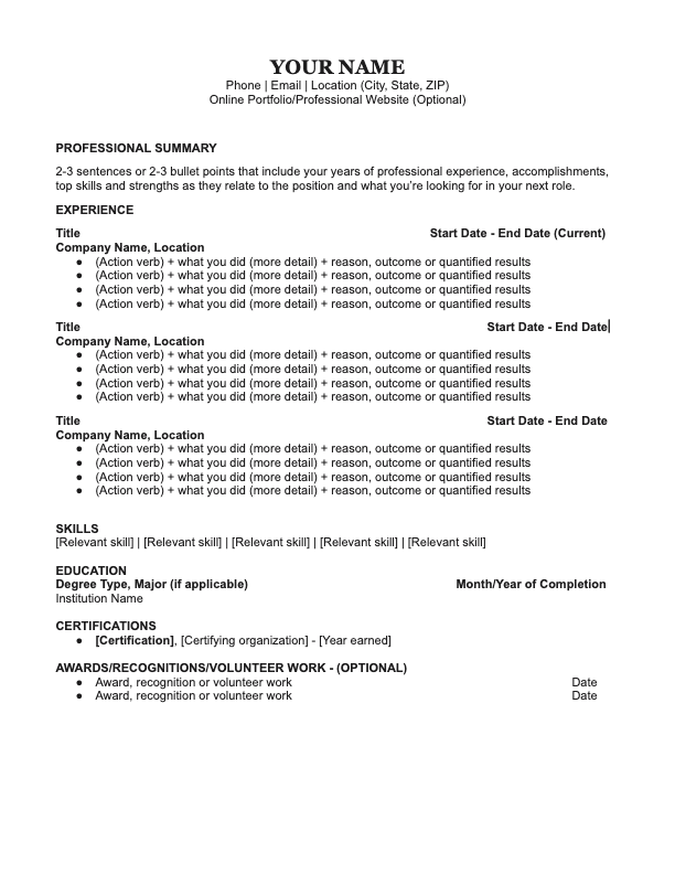 Resume (Template Only) - Outplacement, Resume Writing, and Career