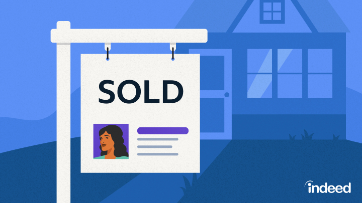 A "SOLD" sign with a realtor's face on it sits in the lawn in front of a house.