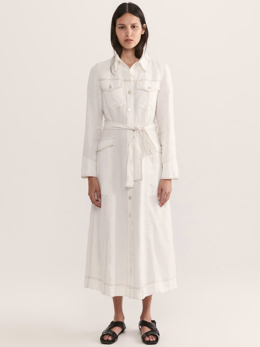 Lila Linen Belted Shirt Dress