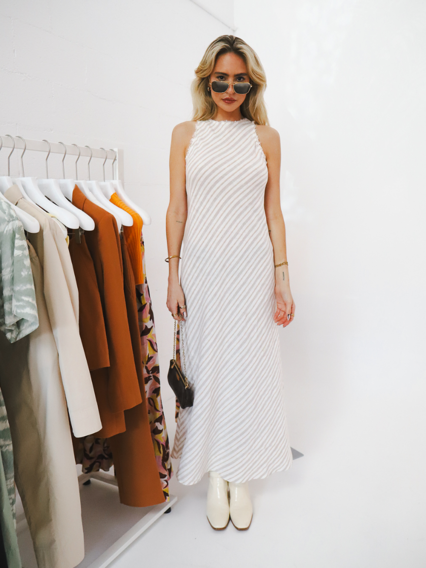 Lila Linen Stripe Midi Dress