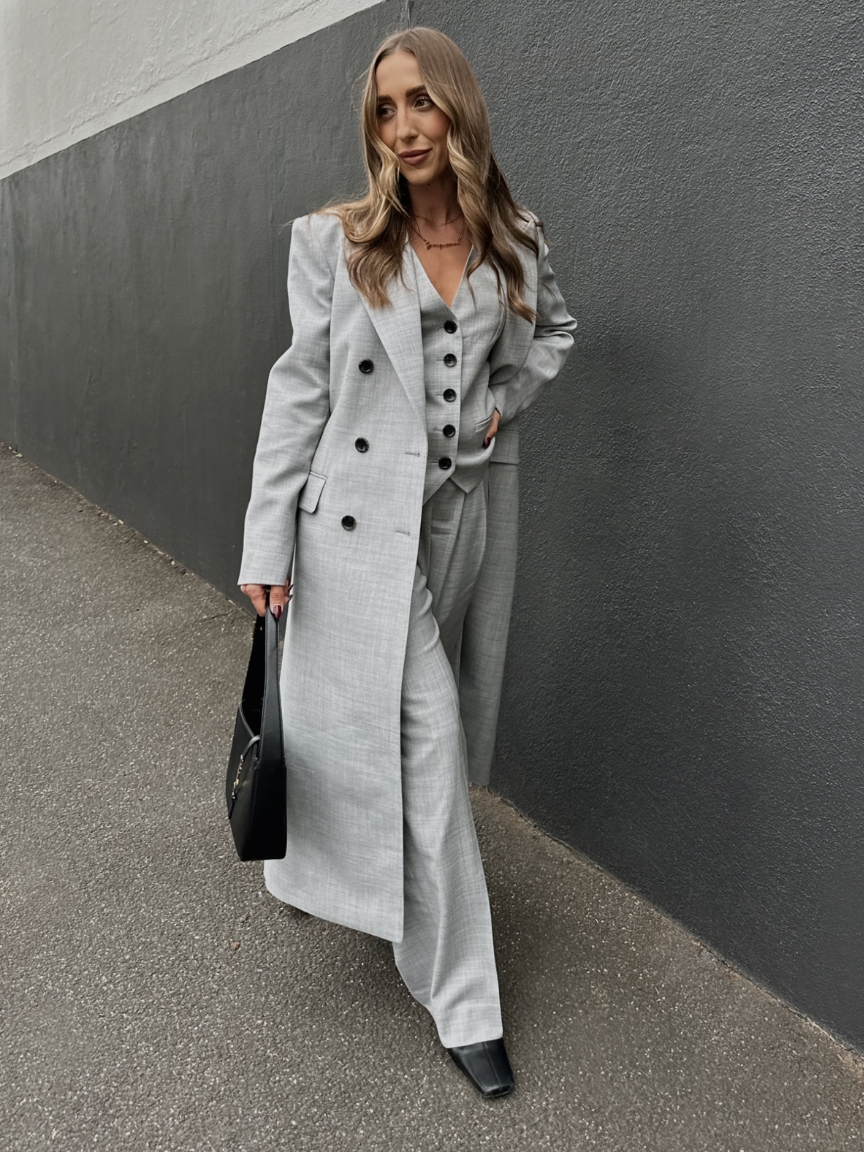 Celeste Wool Double Breasted Coat Grey