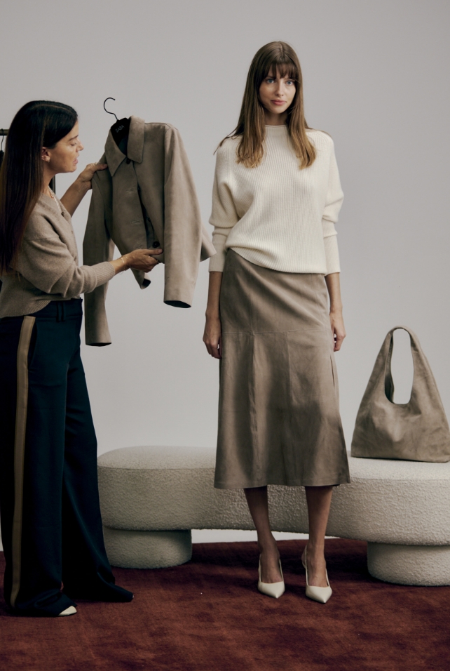 Nadia Suede Leather Midi Skirt