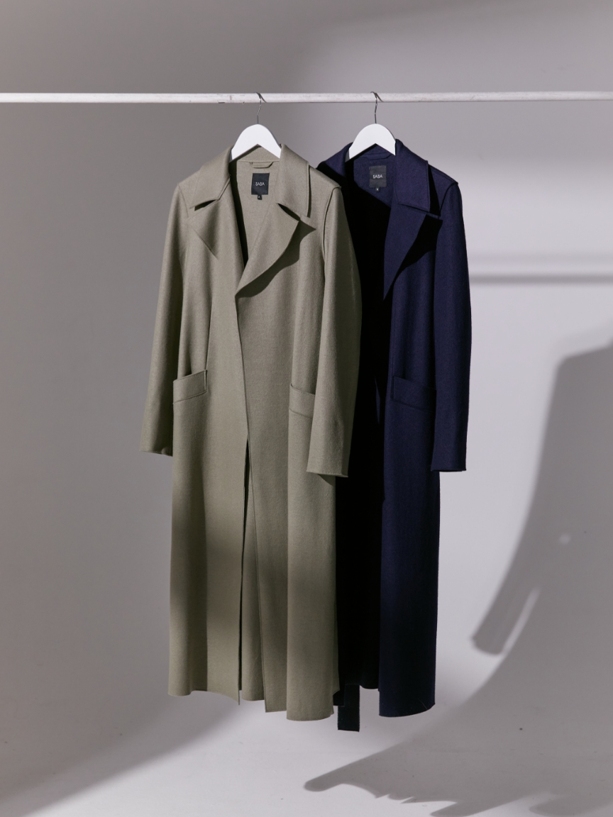 Karla Wool Longline Trench Coat Green Navy