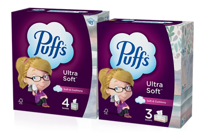 Puffs Ultra Soft multi-packs showing an example of our box designs