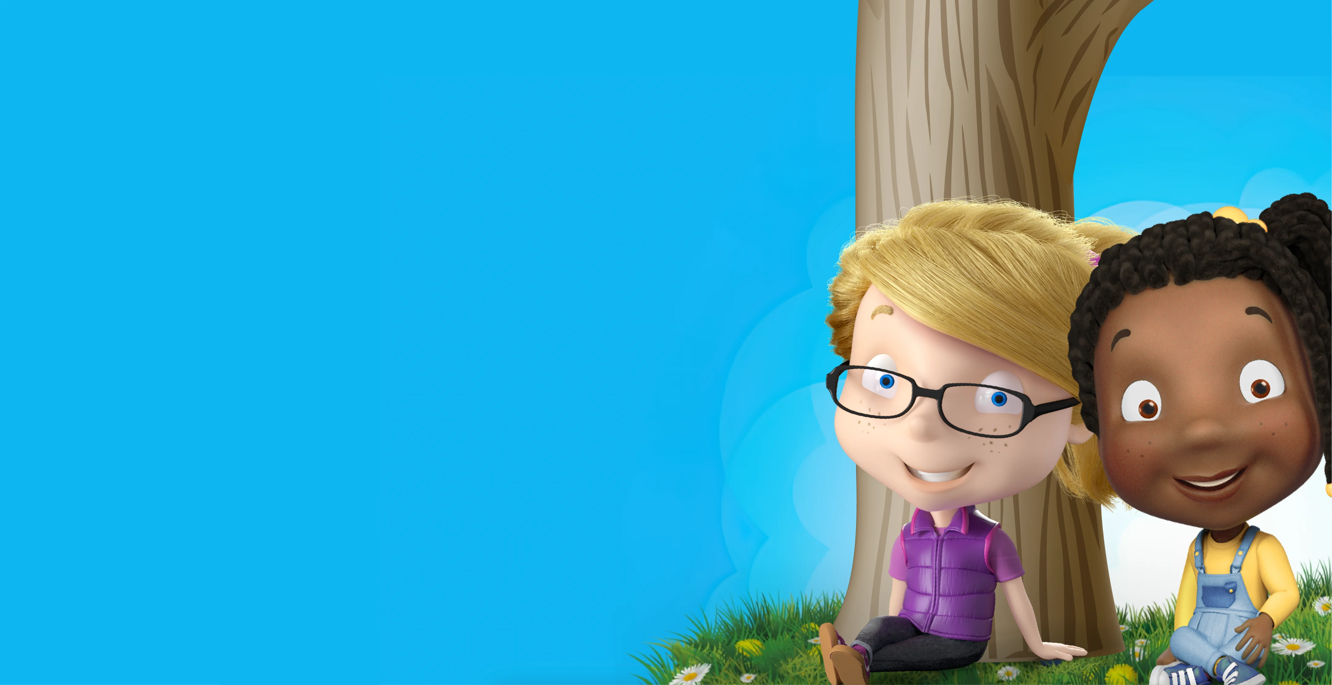 Puffs Pals Sasha and Jordan sitting under a tree