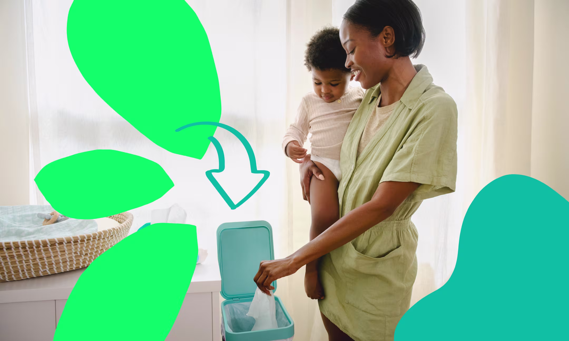 Mother with baby using a diaper and wipes disposal