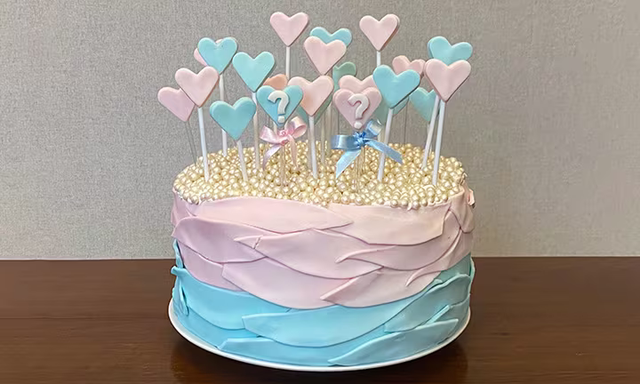 Gender reveal hearts baby shower cake