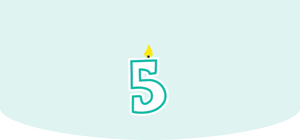 Number 5 birthday candle with a lit flame