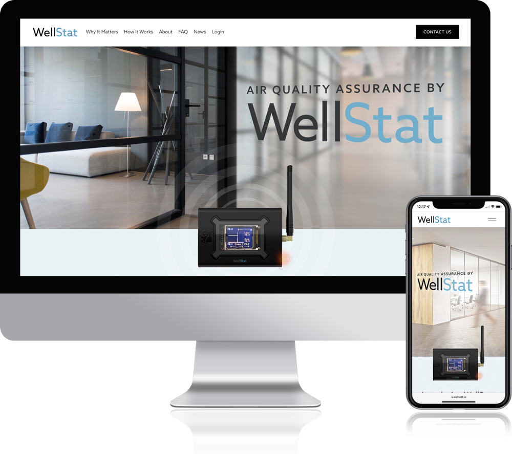 An iMac and mobile mockup screens of a custom website we built for our client WellStat.
