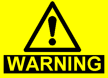 This is a photo of a warning sign. The sign is yellow and black in color and has the letters "WARNING" written underneath the sign. 