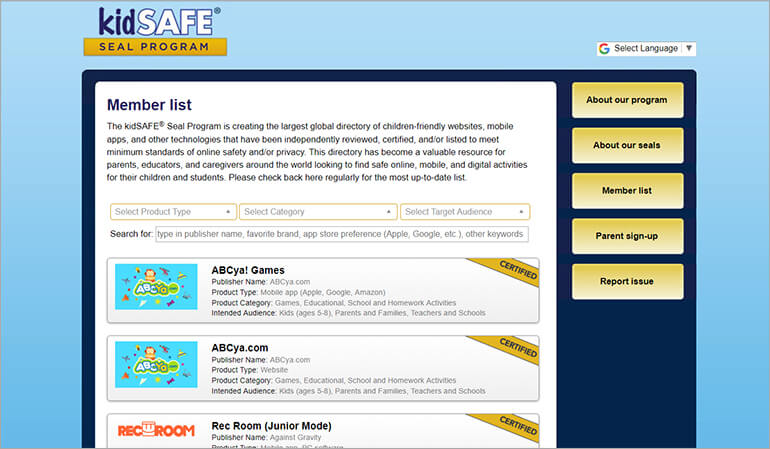 kidSAFE Seal Program