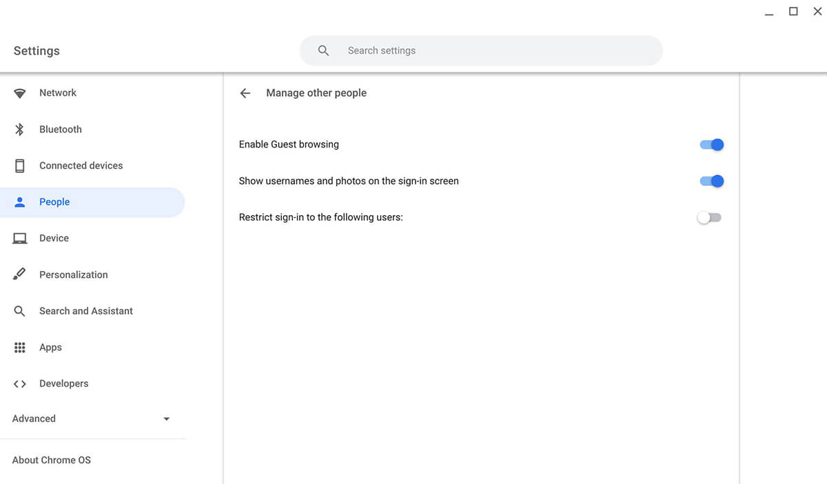 Turning off Guest Browsing for Chromebook