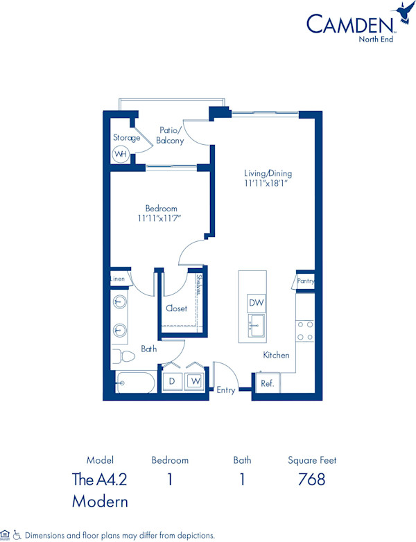 Camden North End apartments in Phoenix, Arizona one bedroom, one bathroom floor plan A4.2