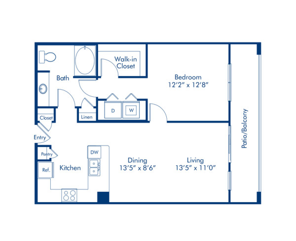 Blueprint of Artemide Floor Plan, 1 Bedroom and 1 Bathroom at Camden Design District Apartments in Dallas, TX
