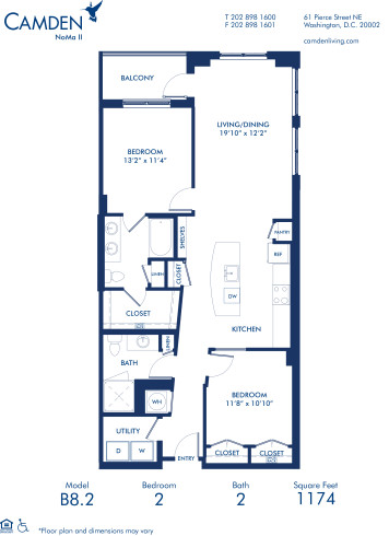 Blueprint of B8.2 Floor Plan, 2 Bedrooms and 2 Bathrooms at Camden NoMa II Apartments in Washington, DC