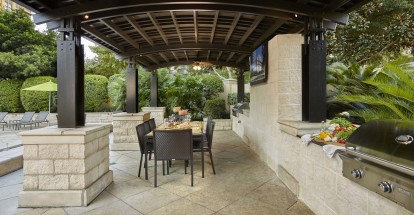 Covered poolside barbeques and dining area