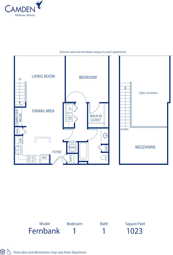 Blueprint of Fernbank Floor Plan, 1 Bedroom and 1 Bathroom at Camden Midtown Atlanta Apartments in Atlanta, GA