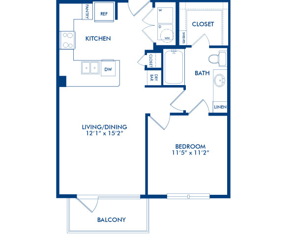   Blueprint of A2.1 Floor Plan, 1 Bedroom and 1 Bathroom at Camden Victory Park Apartments in Dallas, TX
