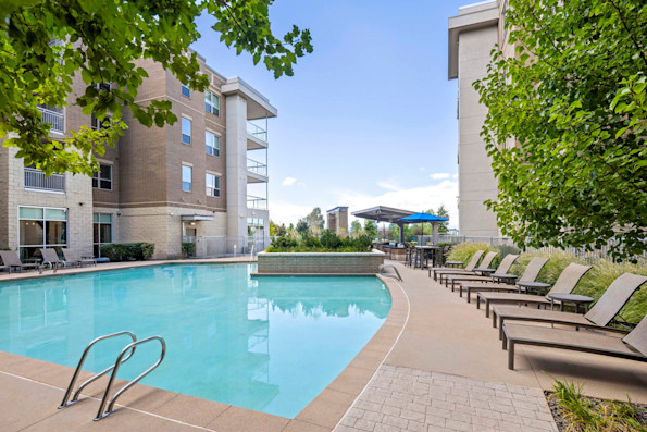 Year round pool at Camden Lincoln Station Apartments in Lone Tree, CO