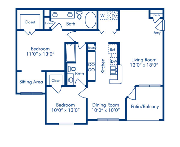 Blueprint of G Floor Plan, 2 Bedrooms and 2 Bathrooms at Camden Holly Springs Apartments in Houston, TX