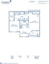 Blueprint of A3 Floor Plan, 1 Bedroom and 1 Bathroom at Camden Sierra at Otay Ranch Apartments in Chula Vista, CA