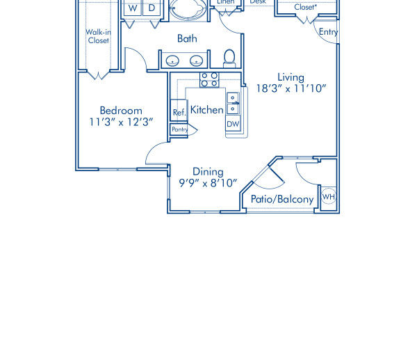 Blueprint of A3 Floor Plan, 1 Bedroom and 1 Bathroom at Camden Sierra at Otay Ranch Apartments in Chula Vista, CA