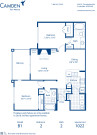 Blueprint of B1 Floor Plan, 2 Bedrooms and 2 Bathrooms at Camden San Marcos Apartments in Scottsdale, AZ