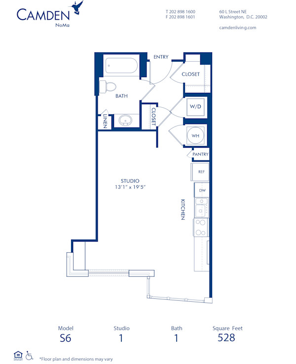 Blueprint of S6 Floor Plan, Studio with 1 Bathroom at Camden NoMa Apartments in Washington, DC