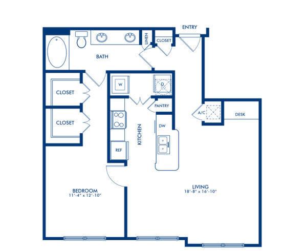 Blueprint of La Branch1 Floor Plan, 1 Bedroom and 1 Bathroom at Camden Travis Street Apartments in Houston, TX