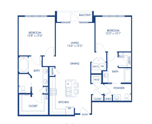 Blueprint of Peachtree Floor Plan, 2 Bedrooms and 2 Bathrooms at Camden Paces Apartments in Atlanta, GA