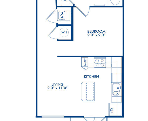Blueprint of Grand Floor Plan, 1 Bedroom and 1 Bathroom at Camden Belmont Apartments in Dallas, TX